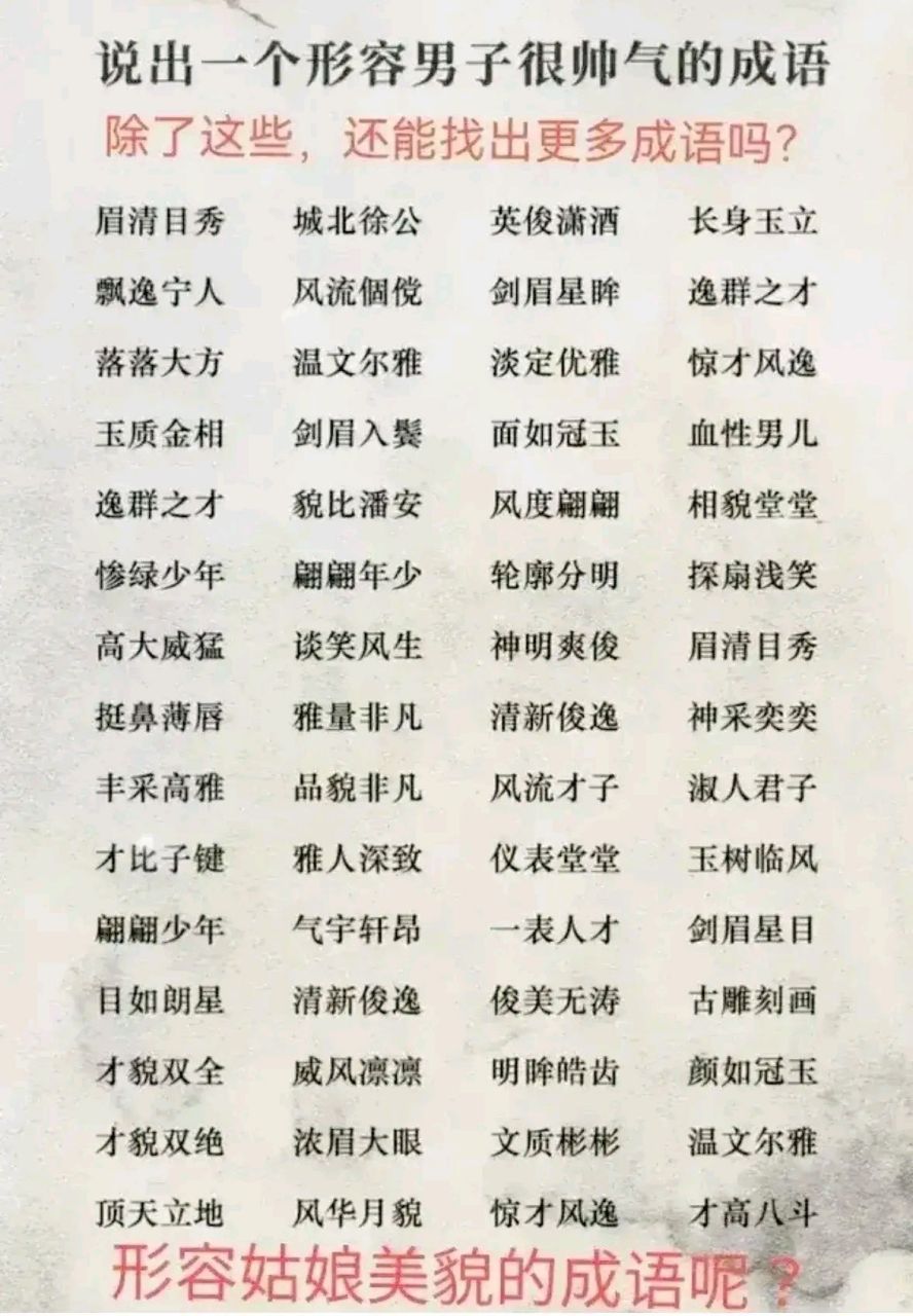 形容男子很帅气的六十个成语.