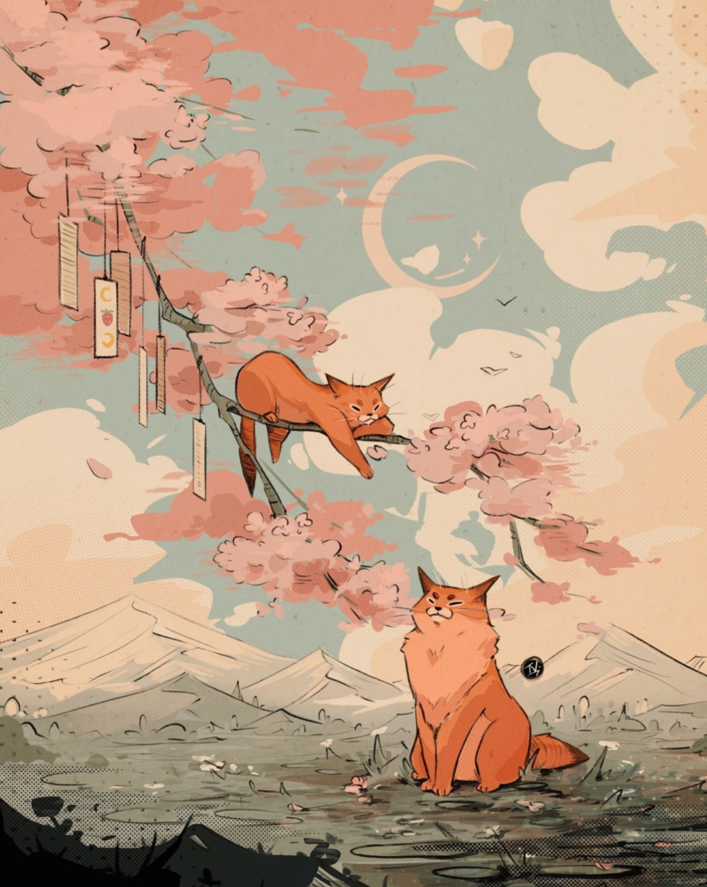 画师tessa nelissen绘画作品欣赏,描绘了可爱的猫咪,并且将它们与有趣