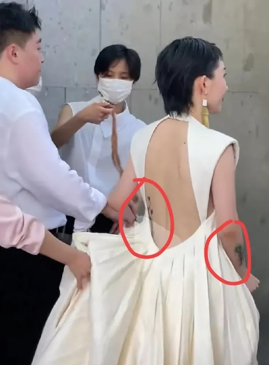 郝邵文的妻子林宁瑞不简单.手臂上有纹身也就罢了,竟然连后背都有!