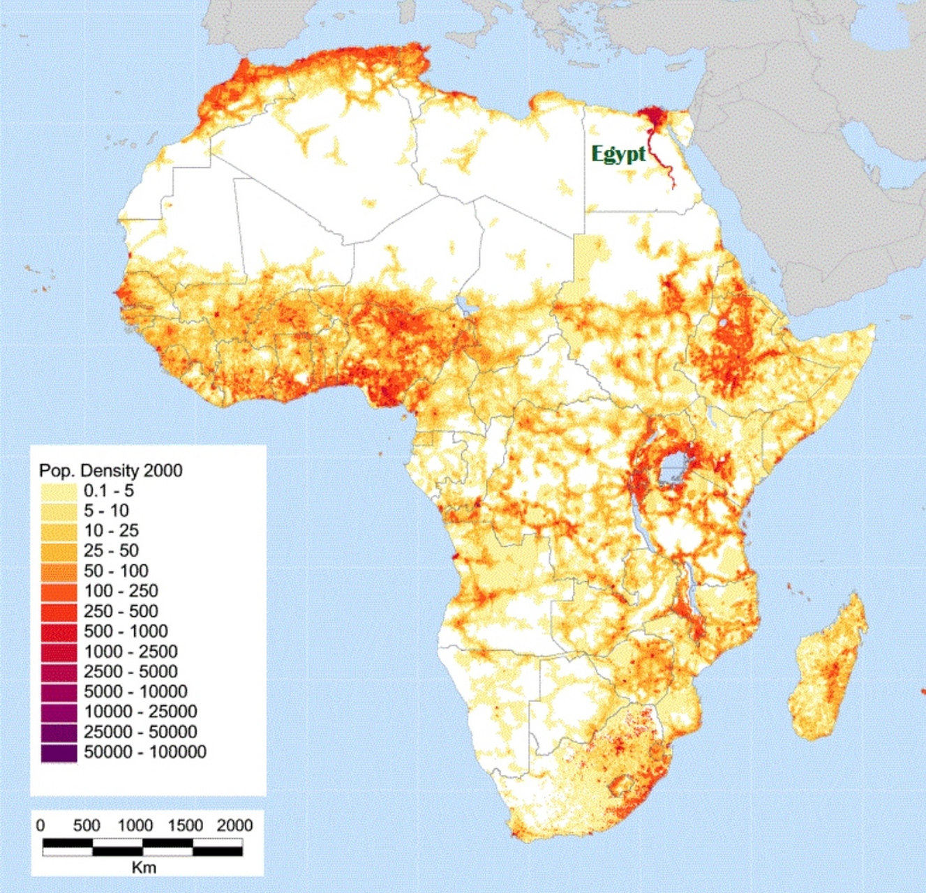 非洲人口分布示意图
