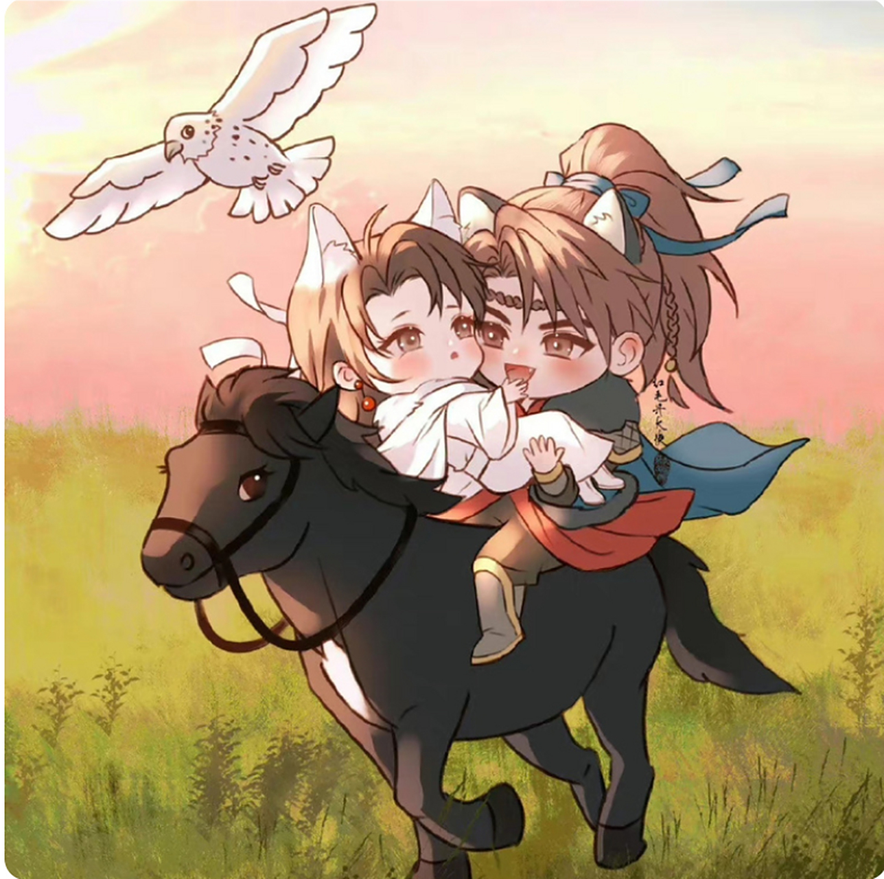 q版策舟太可爱了!策马奔腾,抱得美人归!  #将进酒#  画师:红毛丹大侠