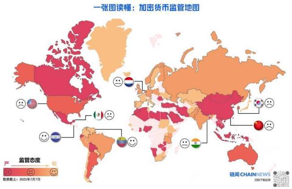 一张图读懂：世界各国对加密货币监管态度如何？