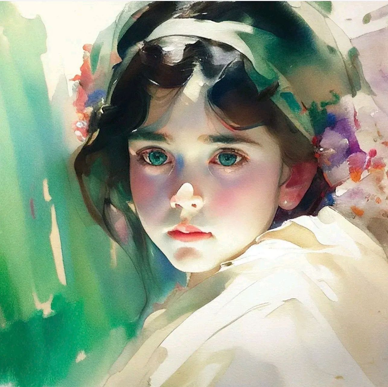 精水彩女孩头像,已经把水彩玩到极致了.#绘画