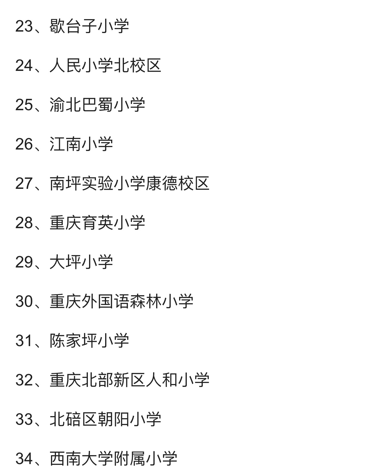 重庆各区小学排名