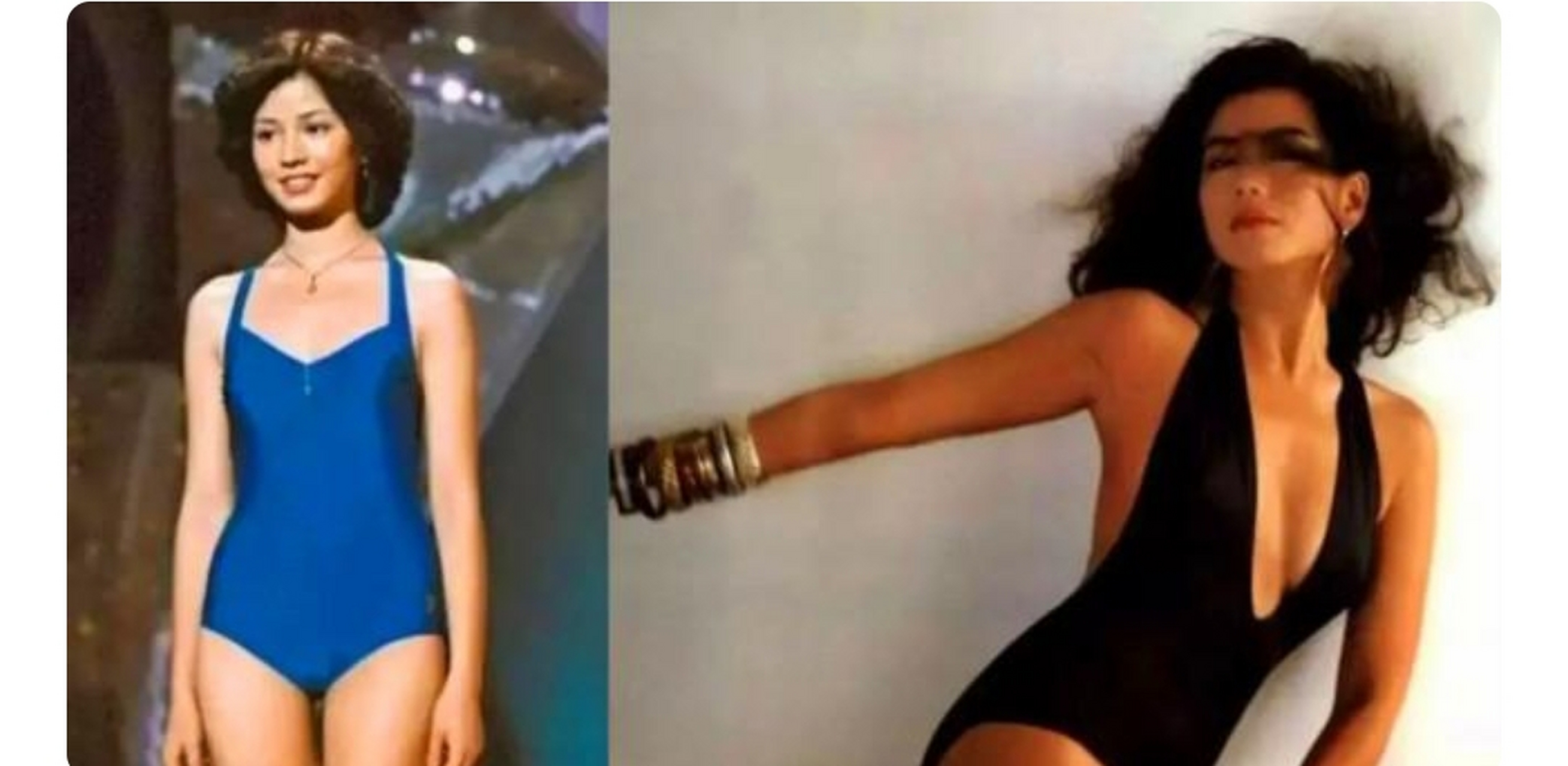 【钟楚红被誉为"港版梦露"】"红姑"钟楚红的泳衣款式和赵雅芝非常类似