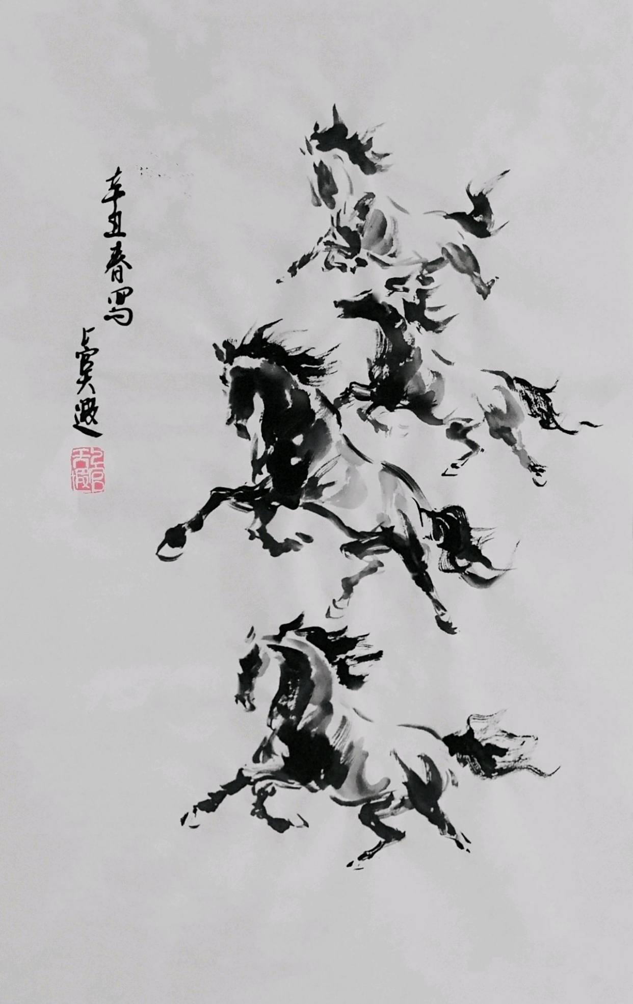 写意奔马群图构图技巧画家上官天遐教初学者步骤