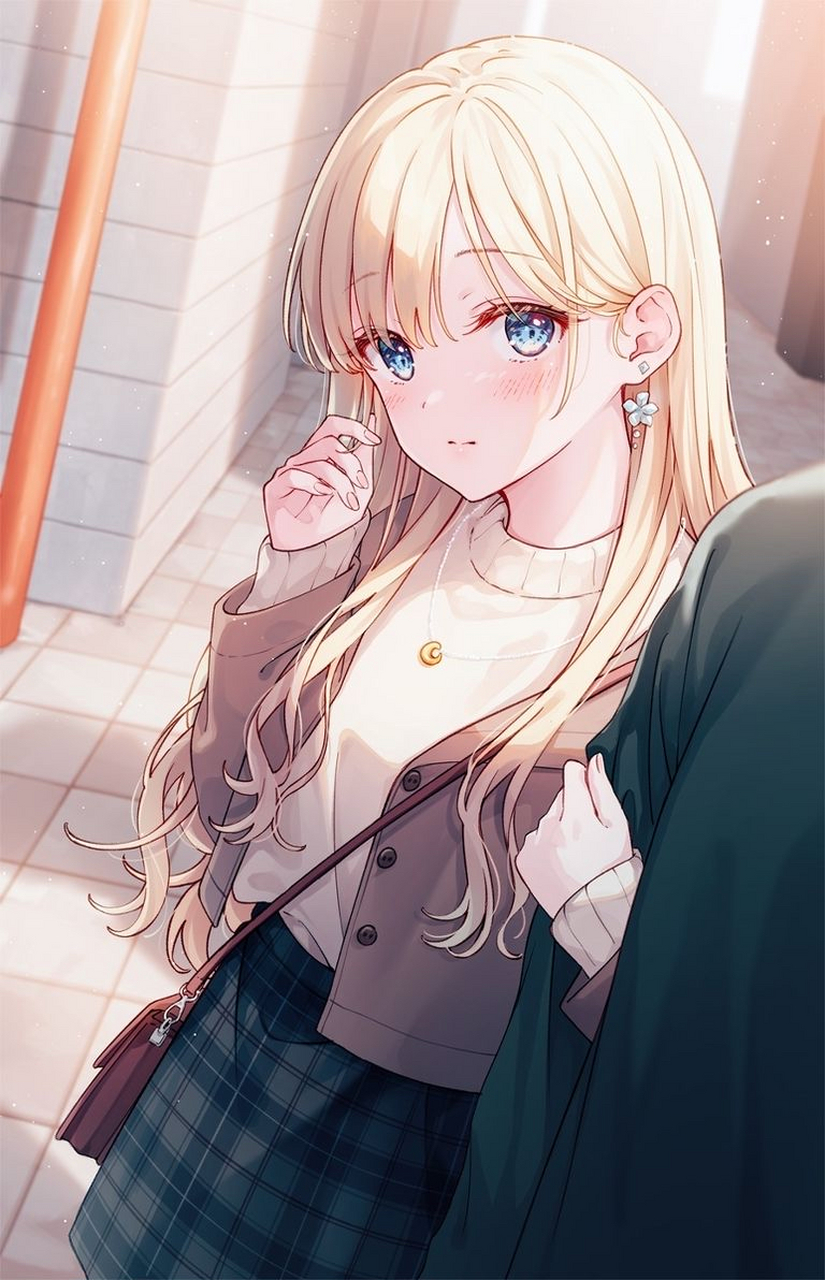 手碰头发女子插画特辑 - 用手指抚摸,梳理随风飘逸的发丝