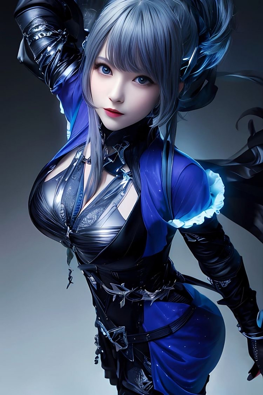 神秘而迷人,蓝色紧身衣下的银发美女9778 #ai绘画