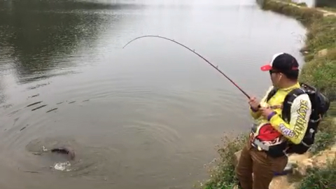 路亚钓鱼视频水库路亚钓到一条几十斤的大鱼杆子险被拉断掉(二)