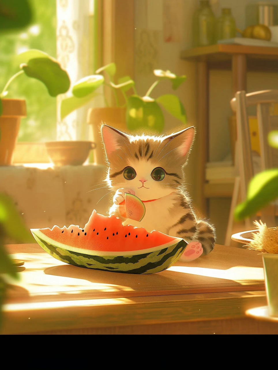 吃西瓜的小猫咪[期待]#动漫