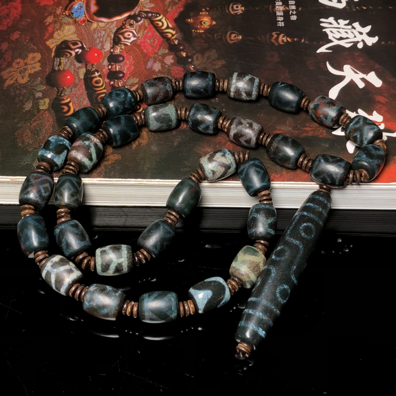 藏区回流老料满朱砂多宝天珠配满朱砂九眼天珠吊坠项链 尺寸约:多宝