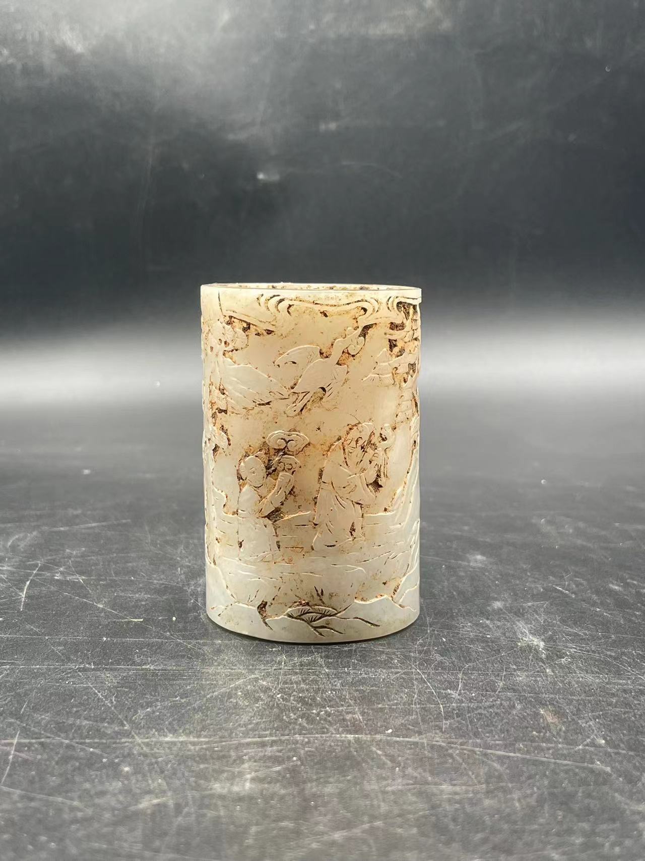 玉石-和田玉笔筒