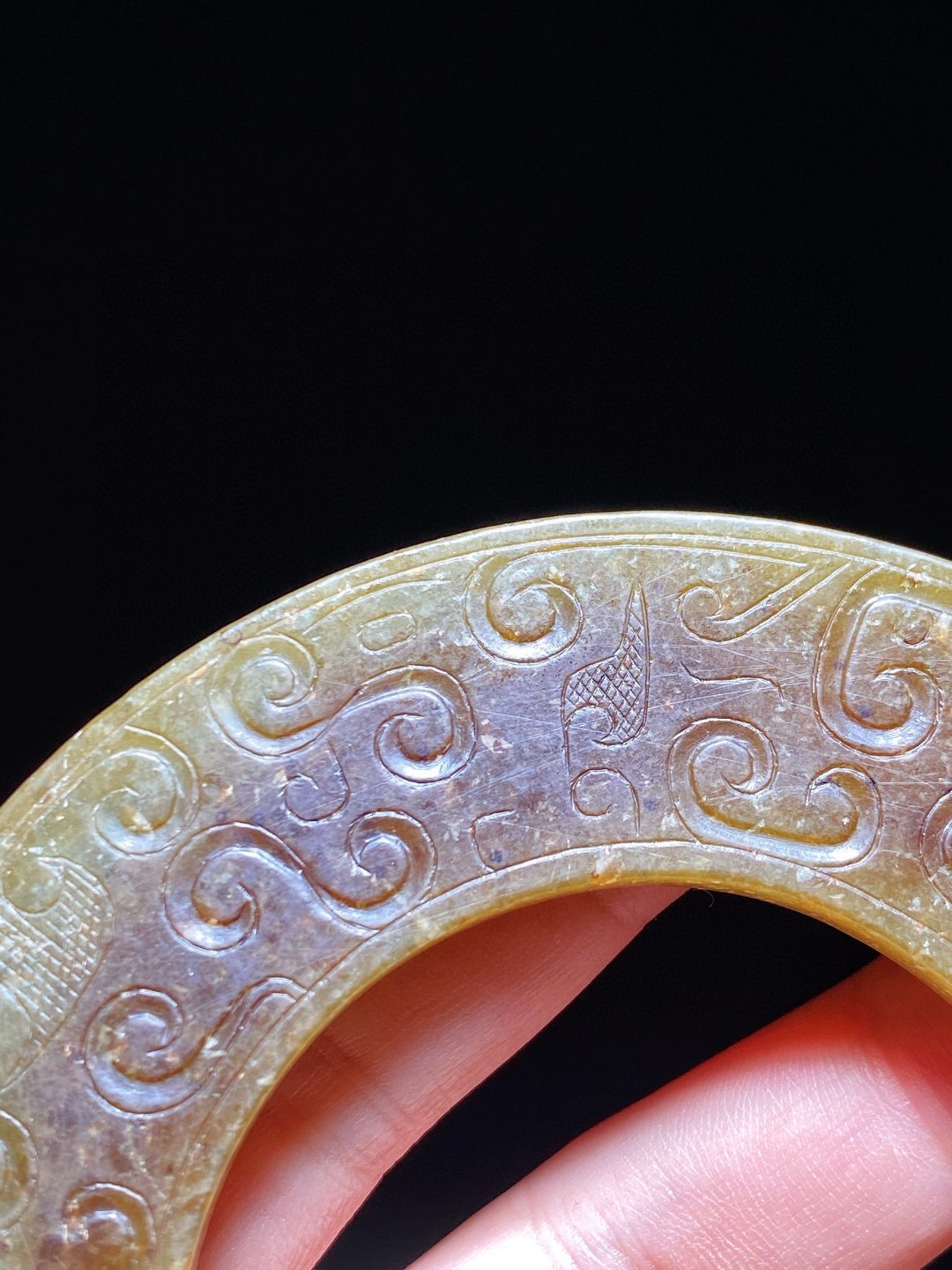 春秋 和田玉青玉 云雷纹 玉环