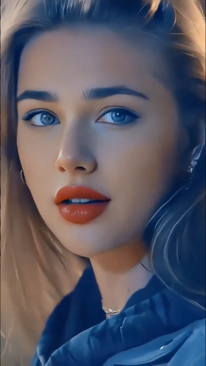 长长的眉毛,双眼皮下是一双美丽的蓝色大眼睛,鼻子十分笔挺秀美