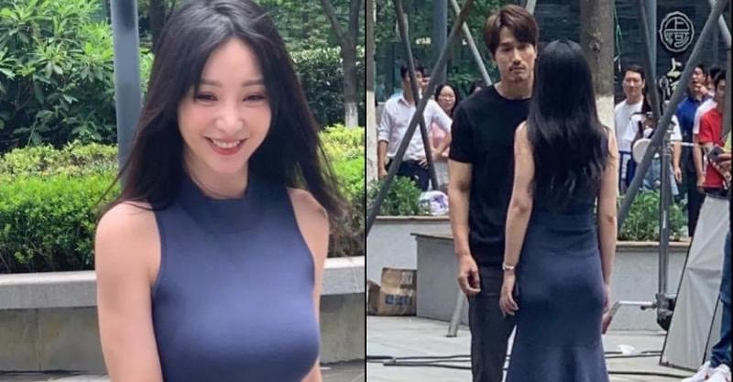 柳岩和言承旭街头拍戏照,柳岩身材引人瞩目