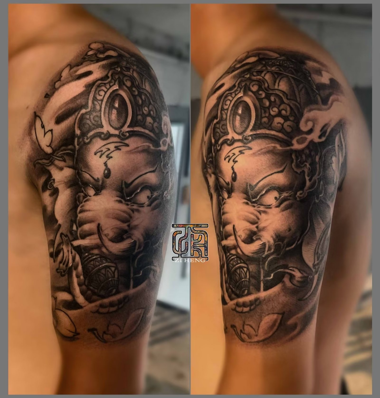 早起的虫儿有鸟儿吃#子恒刺青# 象神被认为是财神,或指的是夫妇圆满之