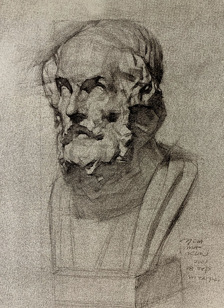 《冉茂芹先生素描—荷马》不同角度之二,冉老师强调:能够在圆的东西当