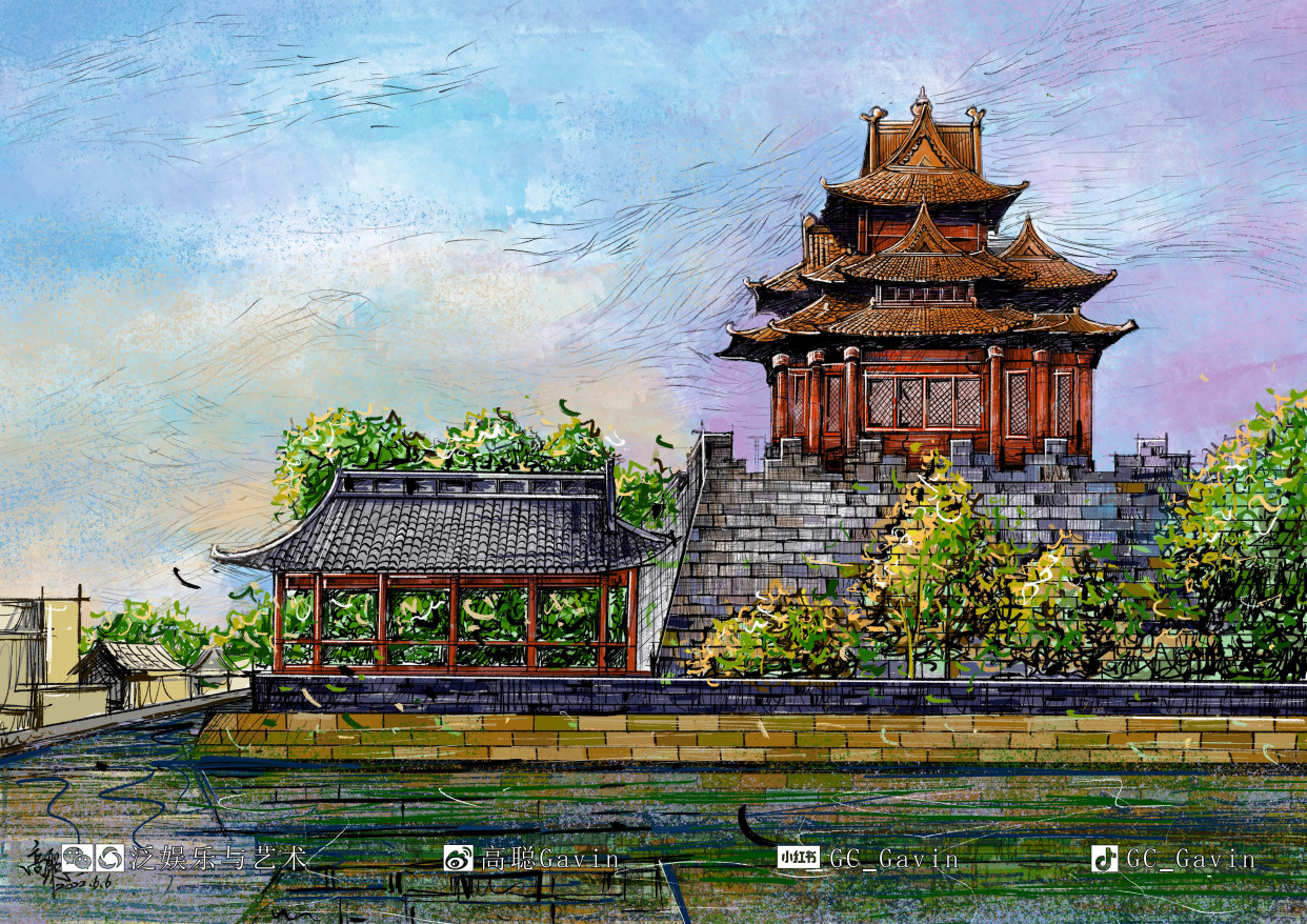 手绘北京(故宫角楼)