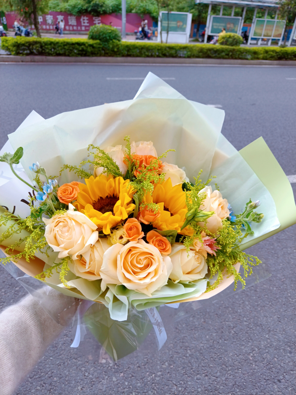 向日葵混搭花束,心想事成#鲜花分享