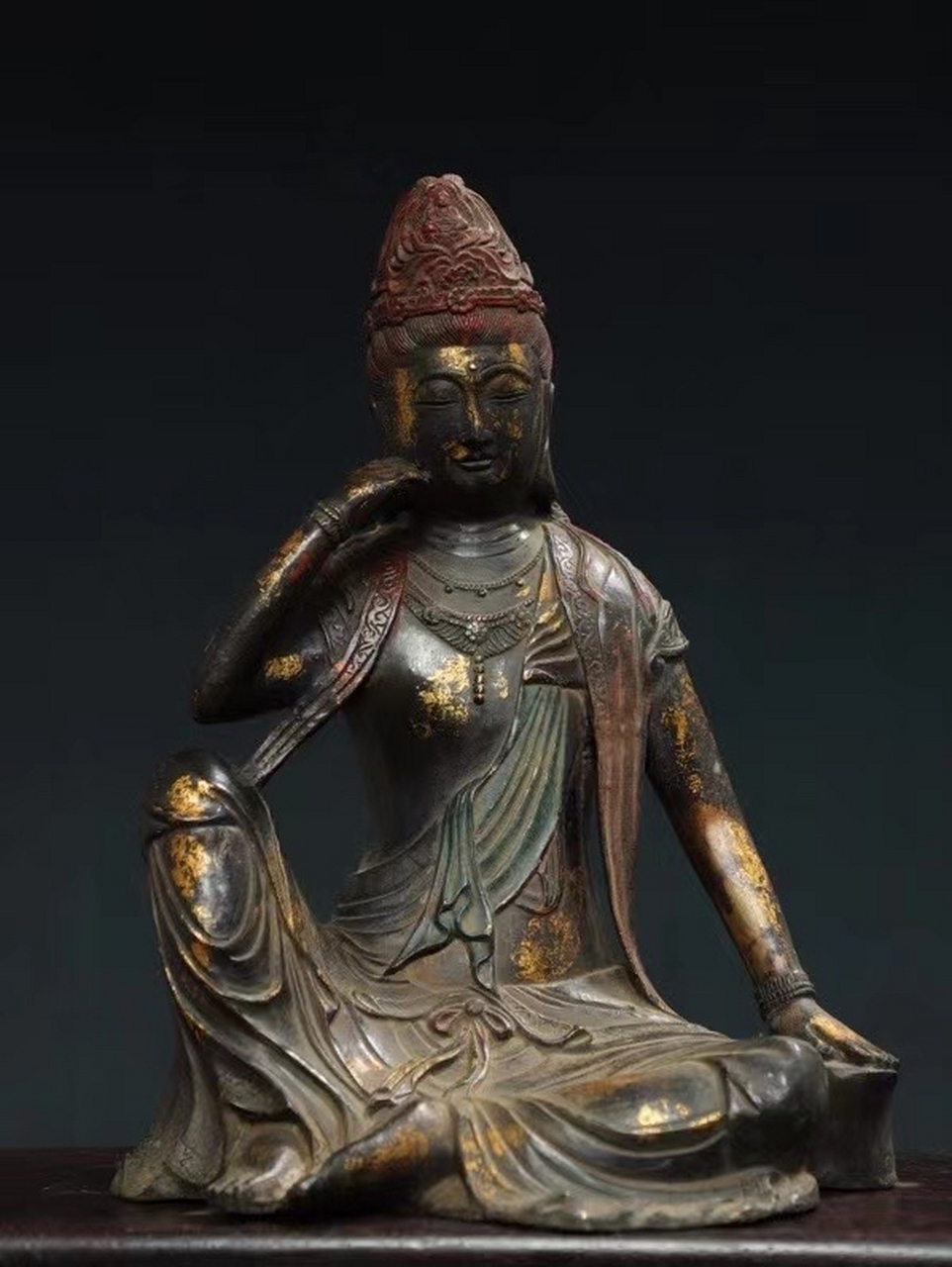 居家供奉宗教佛像   铜 拓金 【自在观音】 造像 尺寸:高33厘米  宽24