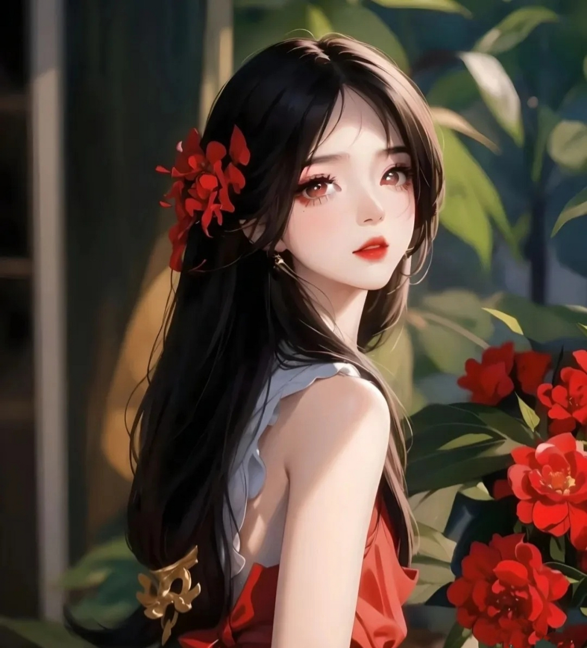 感性美丽玫瑰花少女头像