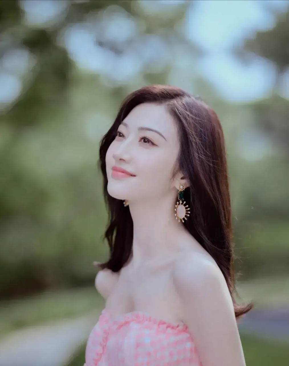 景甜最新花纹粉色抹胸裙性感女神魅力无限美妩媚动人漂亮姐姐景甜 太