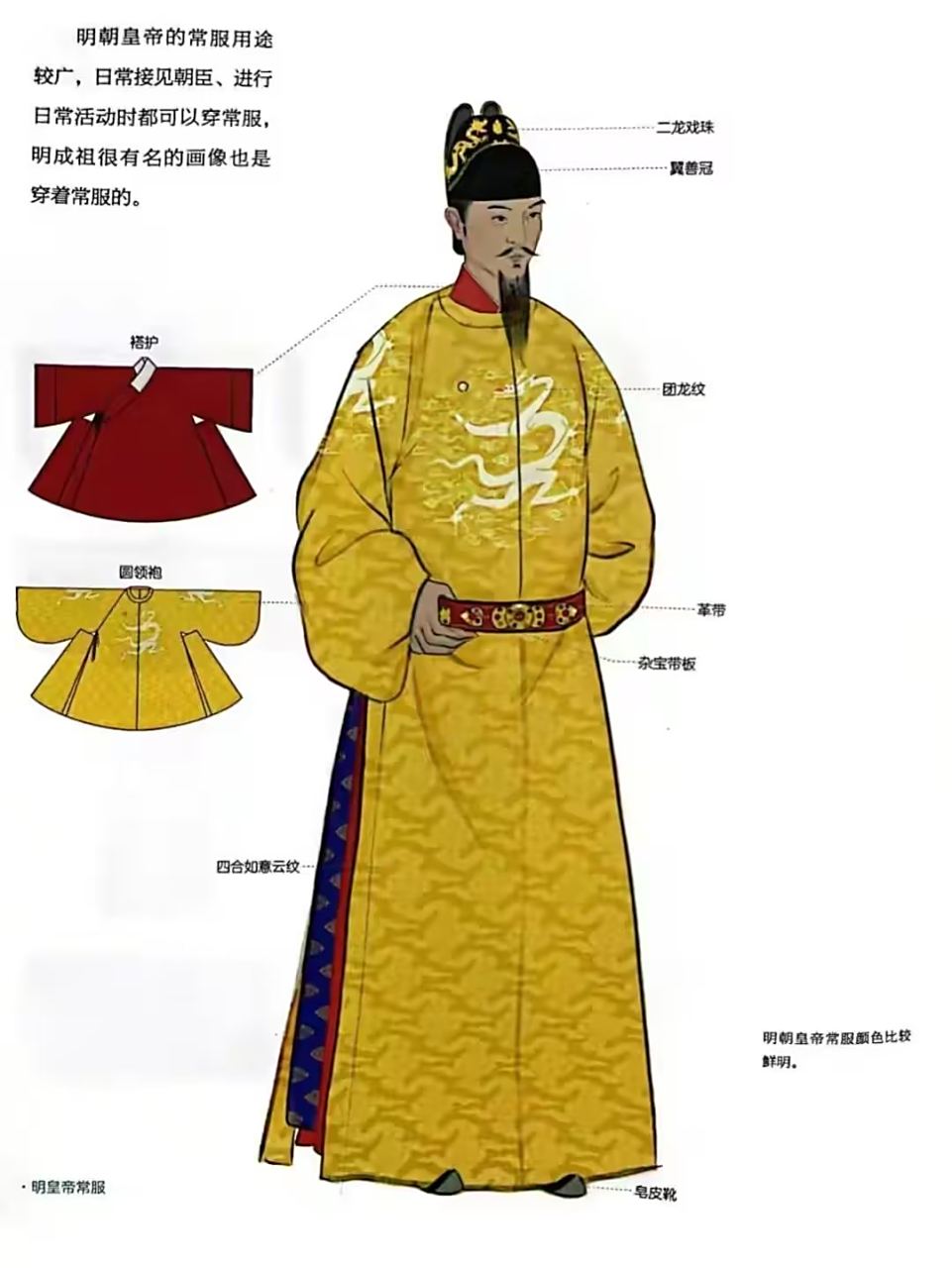 明太祖朱元璋根据汉族的传统,"上承周汉,下取唐宋",重新制定了服饰