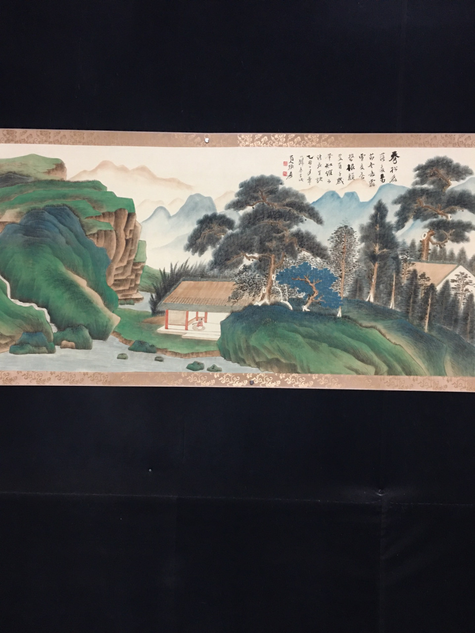 精品四尺横幅字画,张大千山水(松川雅舍)实物拍摄,—物—图 尺寸:长x