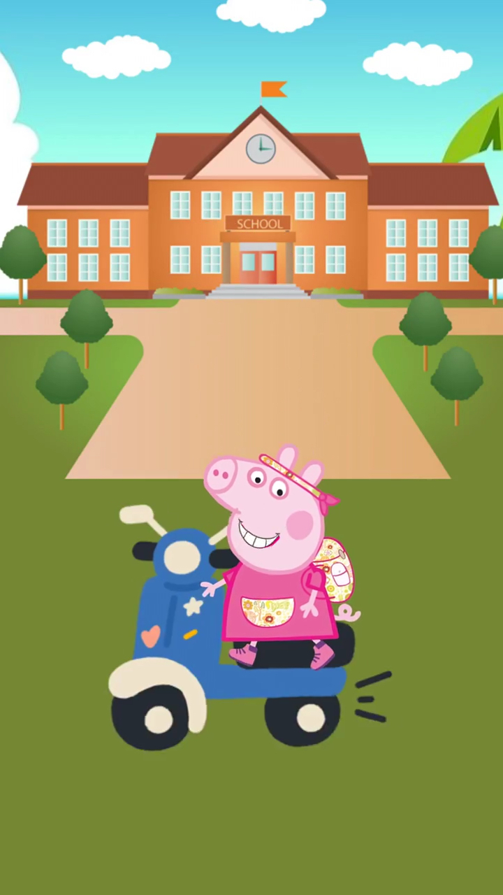 佩奇骑摩托车上学!