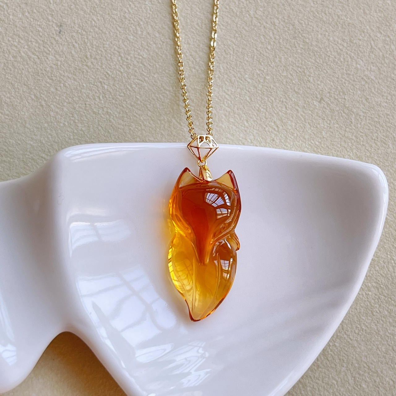黄水晶狐狸吊坠 巴西暴力黄水晶吊坠 橘黄色 水头润 冰透体 18k镶嵌