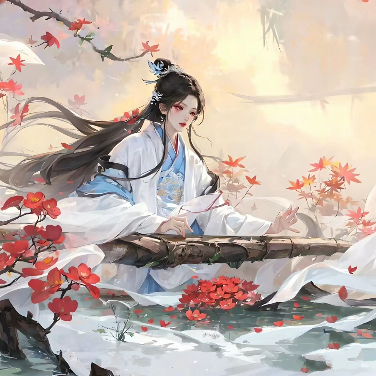 仙女抚琴,素手轻扬,醉人芳华