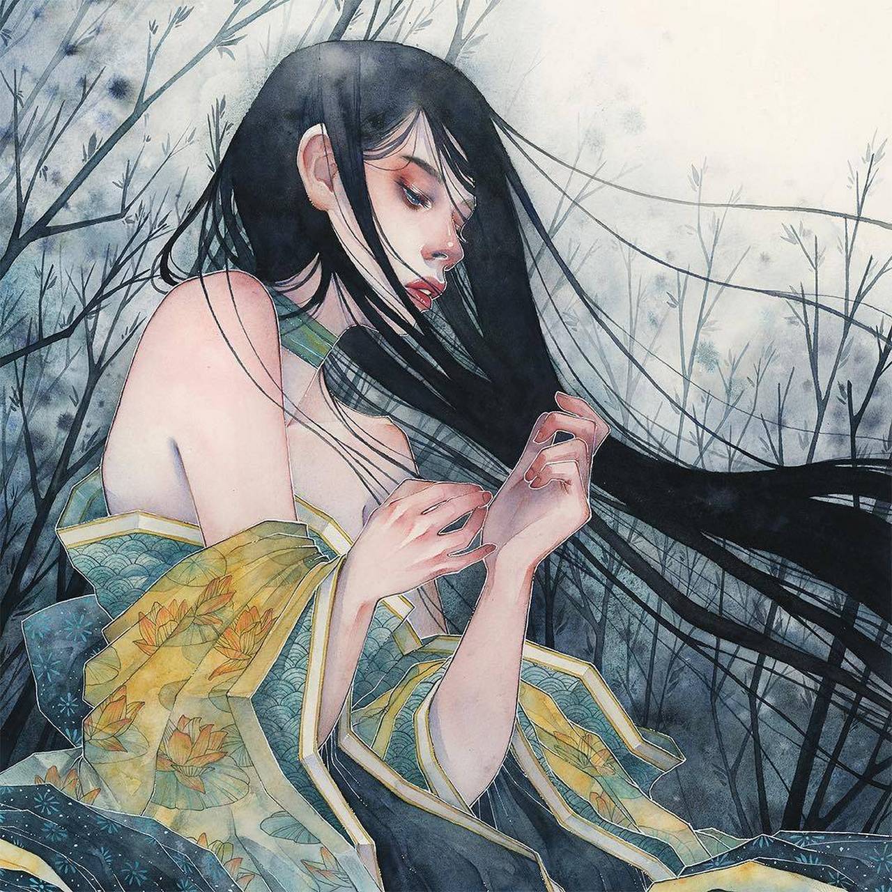 绘画欣赏 画师kelogsloops 水彩插画 忧伤#美术