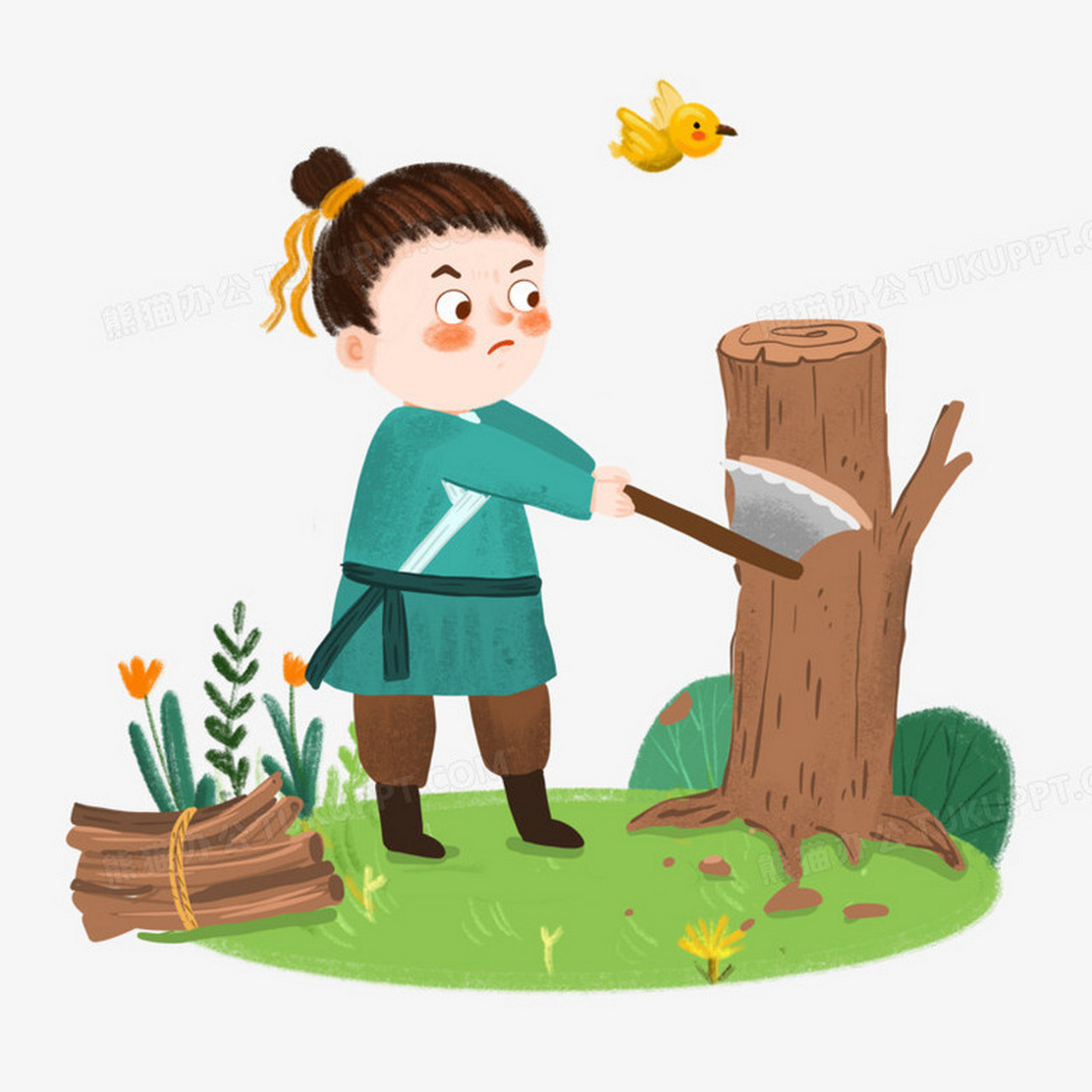 有一位年老的樵夫,他让他的两个儿子去打柴.