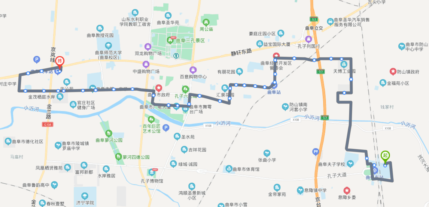 山东曲阜火车东站途经公交车路线乘坐点及其运行时间