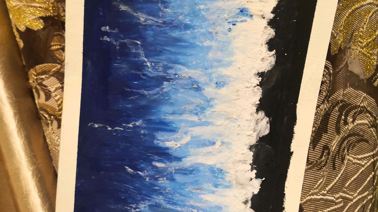 创意儿童画:重彩油画棒简单几步画风景画大海,你学会了吗?