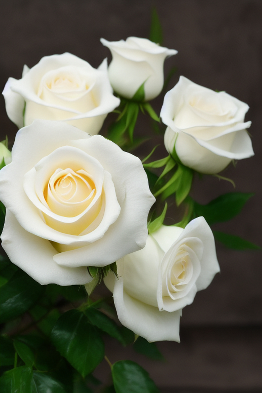 白玫瑰,花中精, 清雅香气满园行. 独立花丛傲无比, 风吹轻摇舞红英.