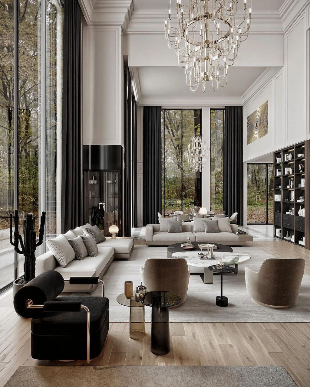 挑空客厅 现代轻奢,请问在哪领这样的别墅  挑空客厅简直就是别墅的