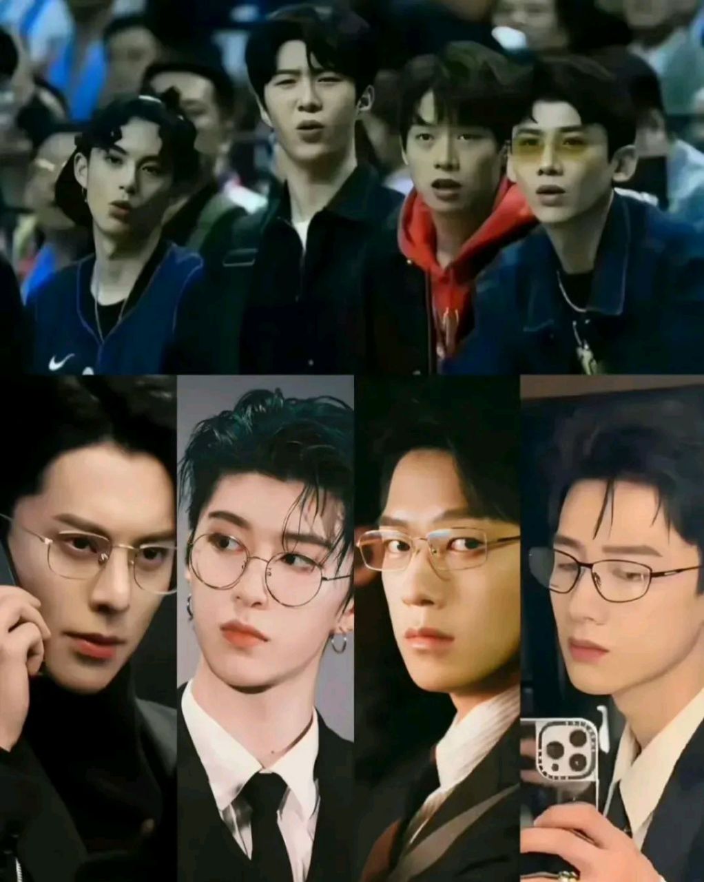 内娱最邪门的合照  图一:不戴眼镜的王鹤棣,范丞丞,魏大勋,白敬亭凑在