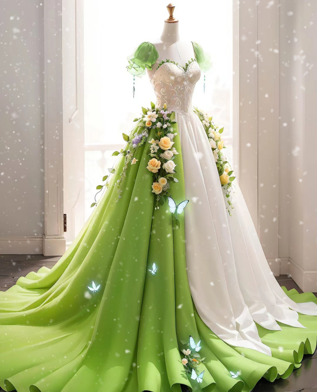 绿色的婚纱图片真人图片
