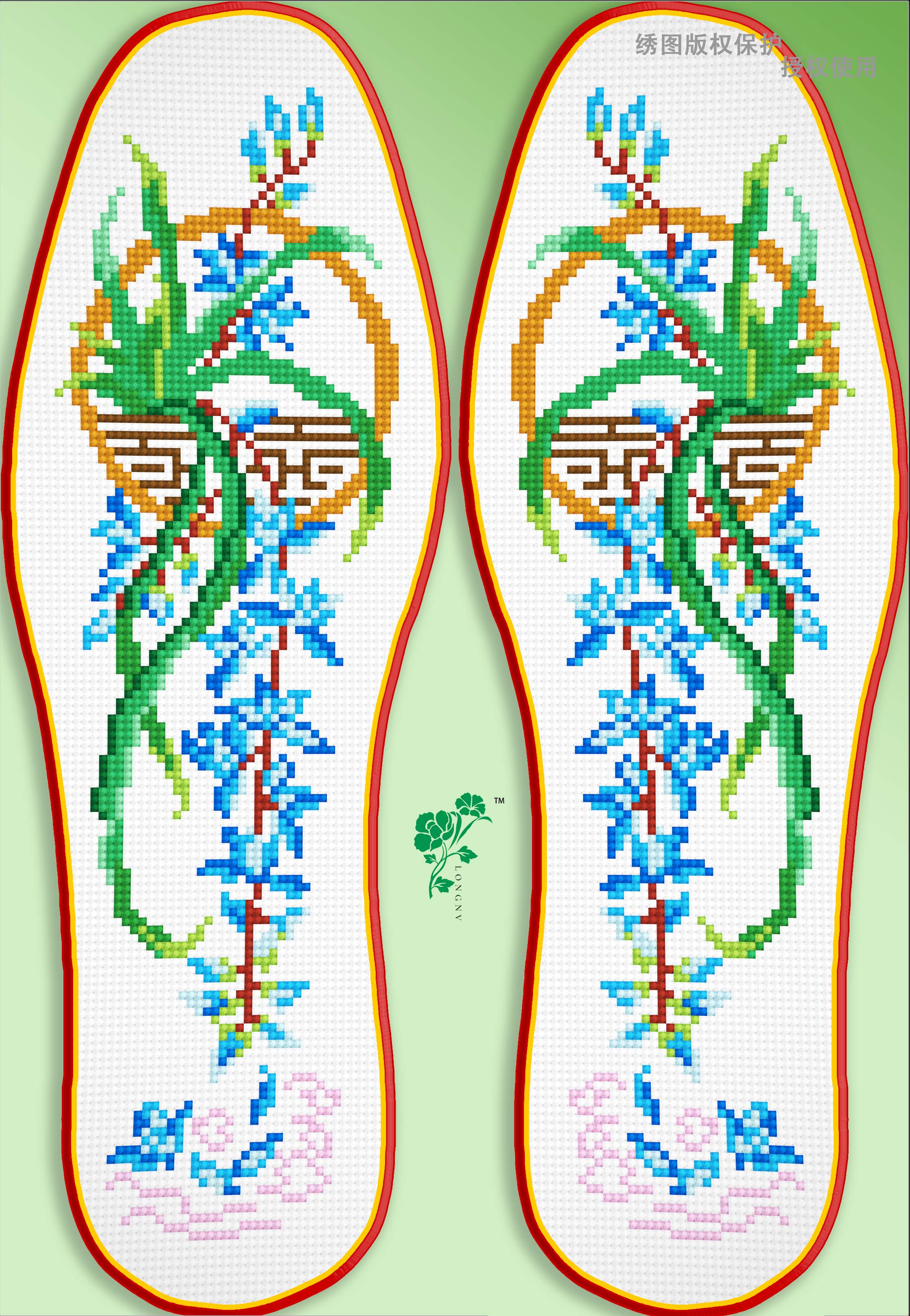 梅兰竹菊十字绣鞋垫图样两套