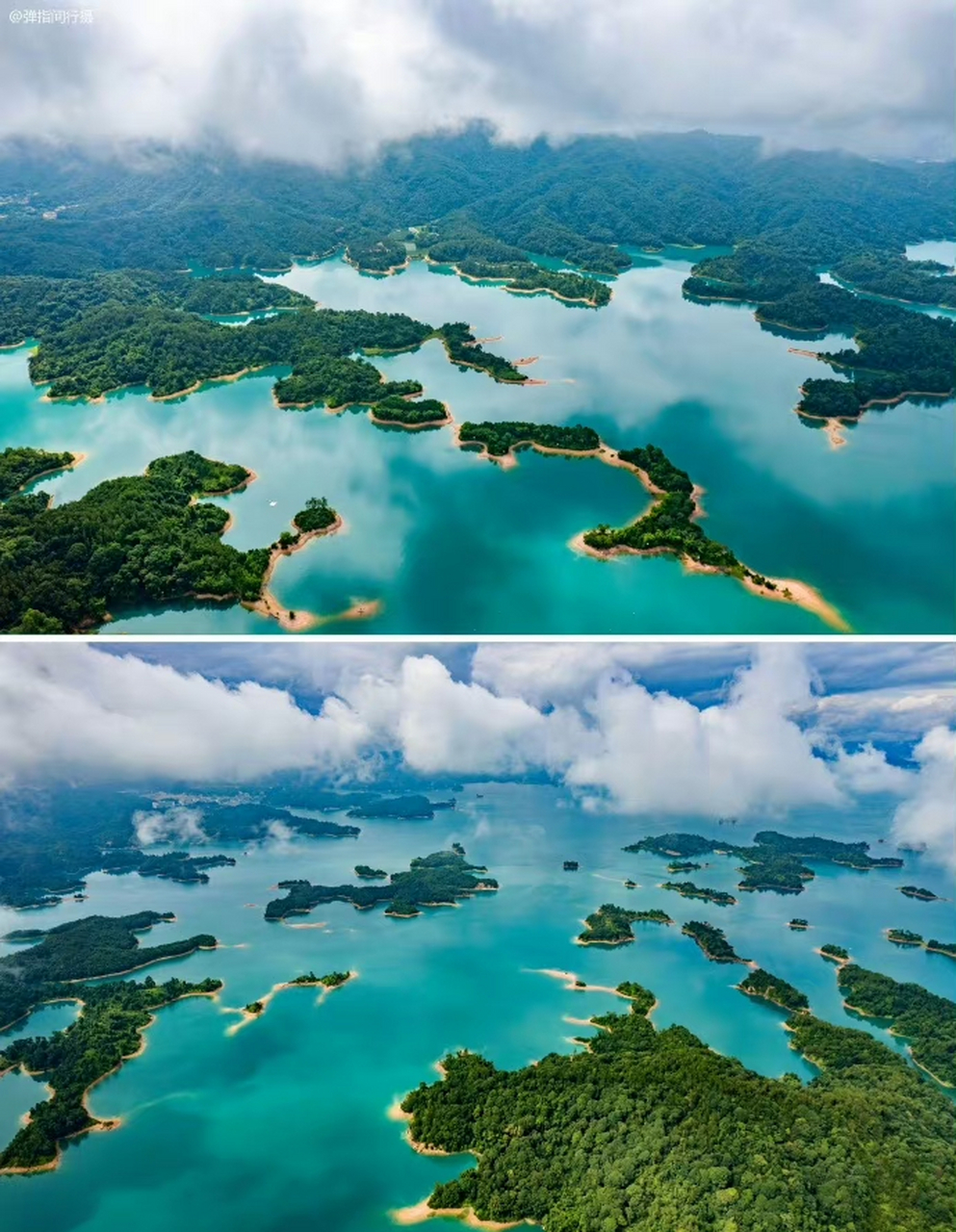 航拍广东河源万绿湖,风光美不胜收,与千岛湖相比,谁更胜一筹呢?