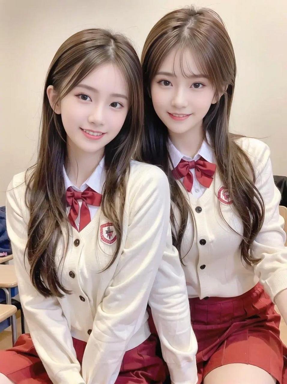 ai绘画校园姐妹花,甜美可爱!