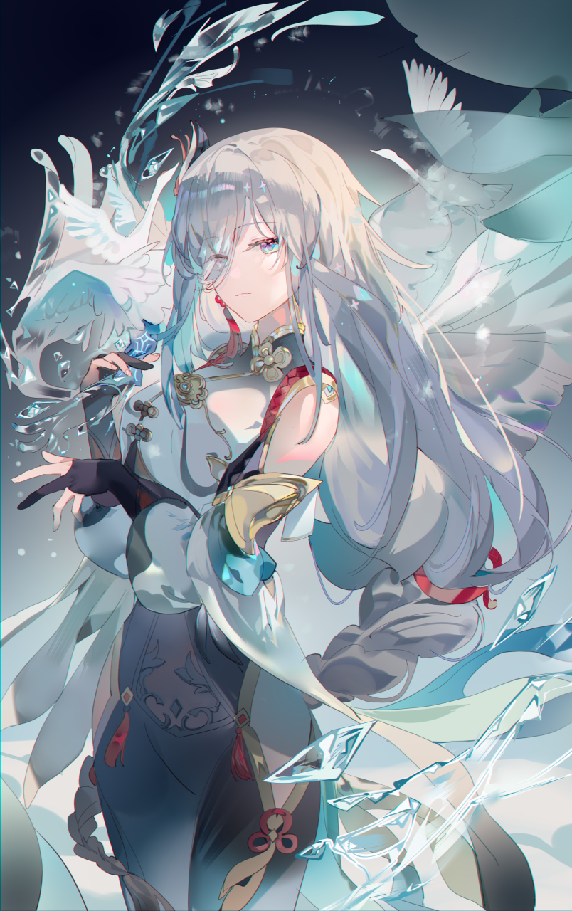 申鹤和珐露珊,申鹤这张,画了手影动作哦,能看出来吗?