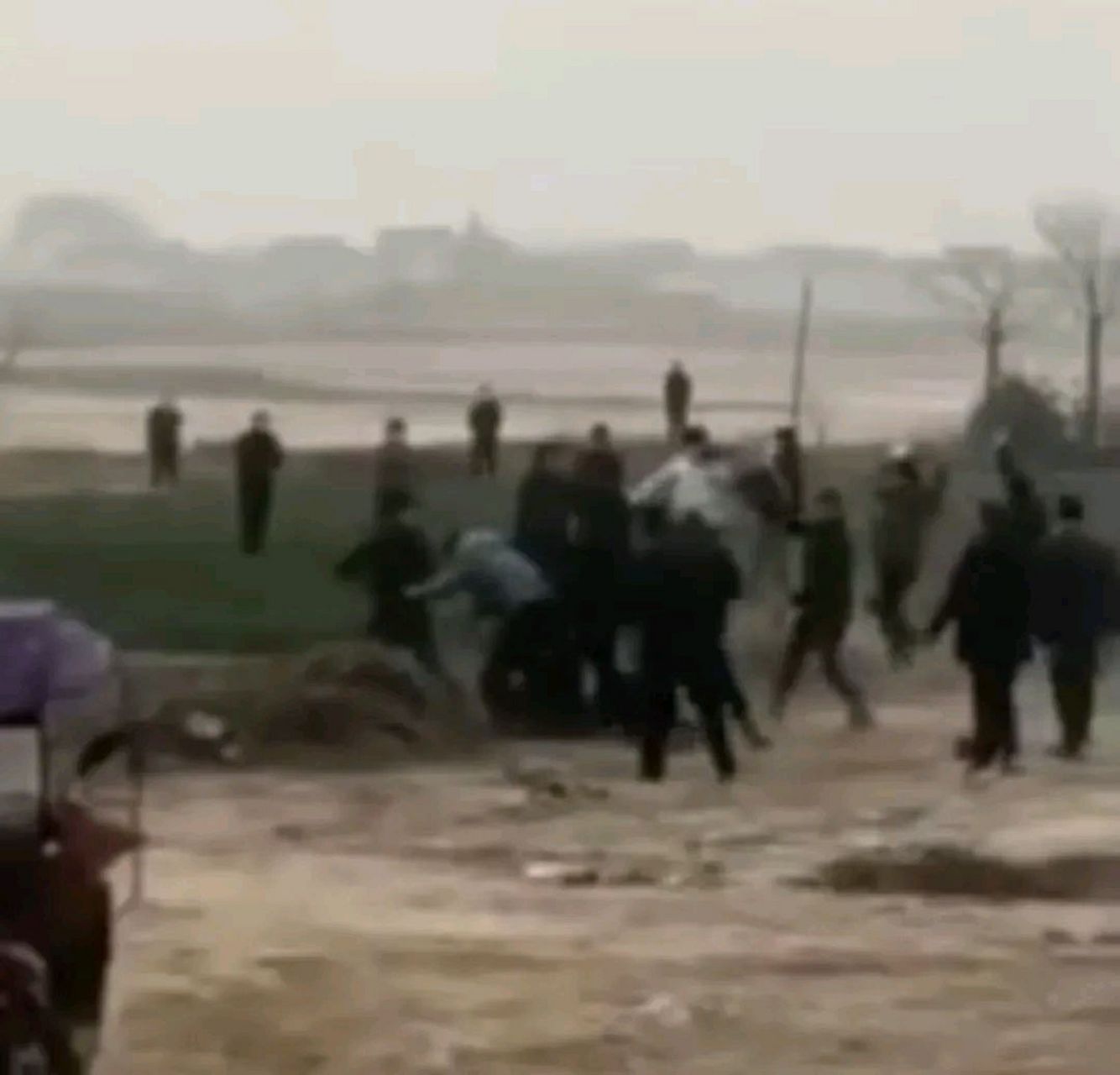 陕西宝鸡,多名拆迁人员持械,与当地村民发生冲突,起因为养猪场拆除