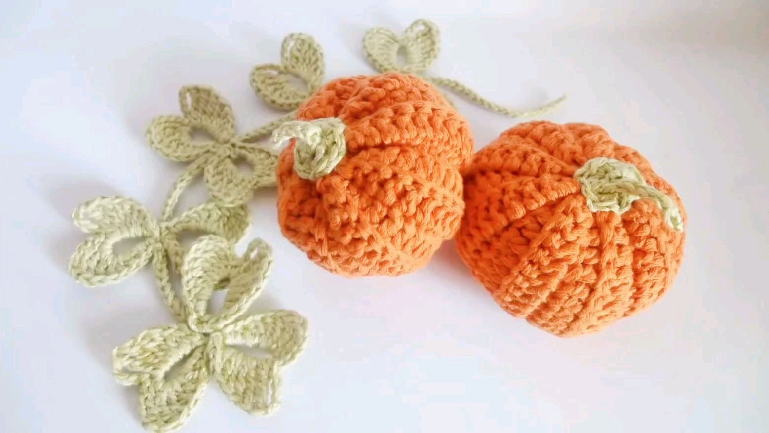 手工钩编蔬菜!钩针南瓜叶,可做家居垫花边,装饰水果蔬菜