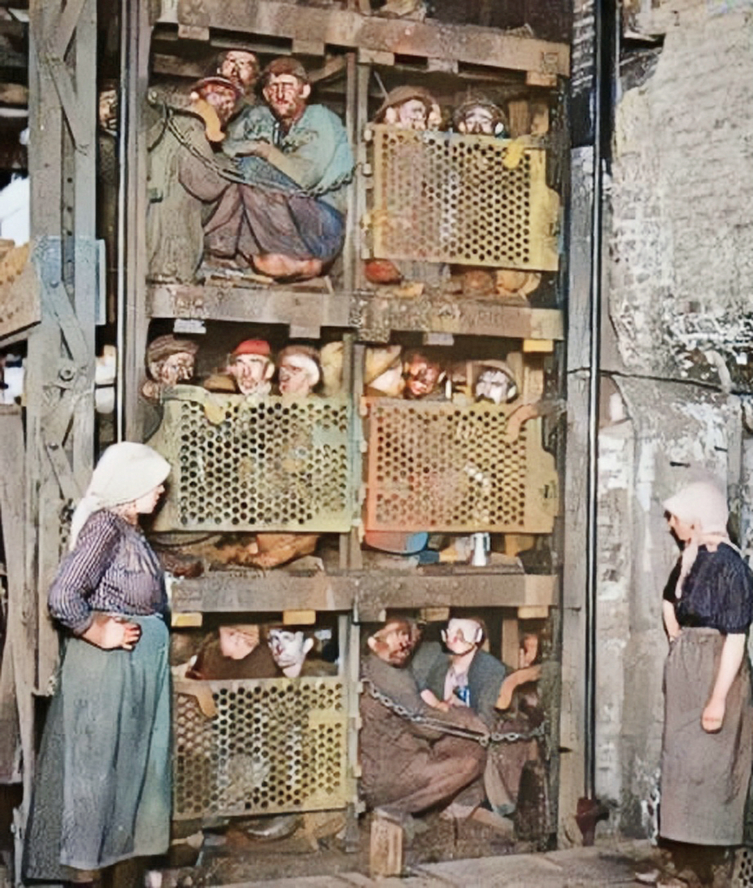 1909年的英国,天堂与地狱的对比; 图一是富贵人家抱着自己亲爱的女人