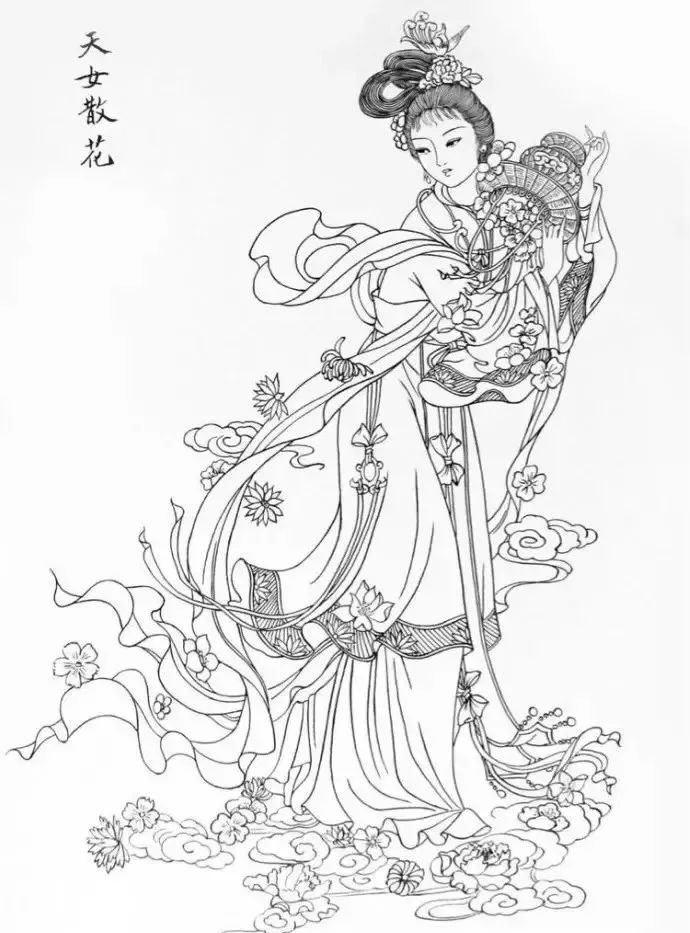 素材|一组古典工笔仕女白描27图 线条棒极了