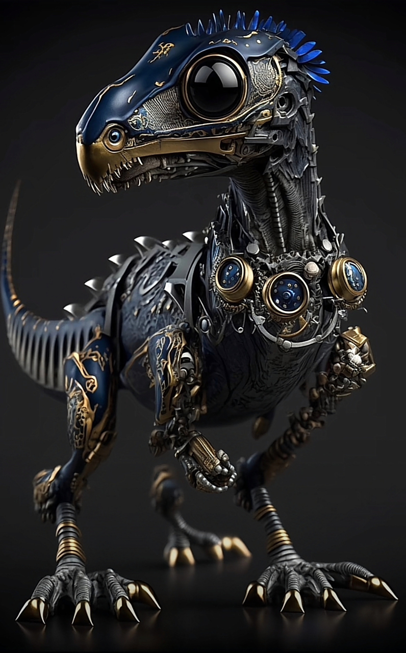 ai机械恐龙由:来自nft绘画鲲鹏,由ai人工智能采用了机械零件制成的