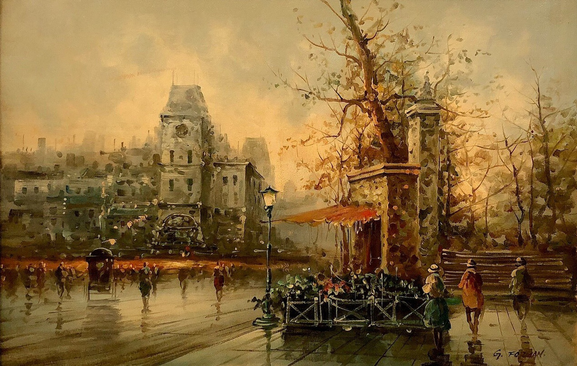 十八世纪～西洋手绘老油画 ～法国巴黎街景