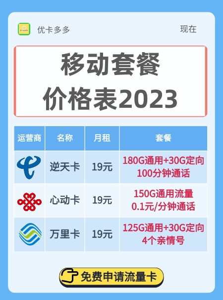 中国移动套餐价格表：2023年资费一览